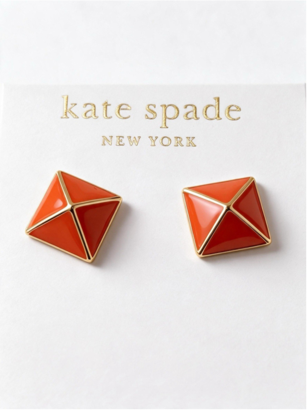 Kate Spade New York Orange Enamel Geometric Square Stud Earrings New